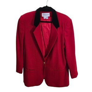 Vintage Red 100% Wool Black Velvet Collar Blazer Size Mp